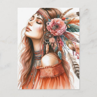 Carte Postale Boho Girl IA Art Mode Bohème
