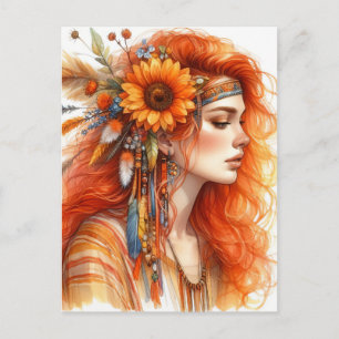 Carte Postale Boho Girl IA Art Mode Bohème