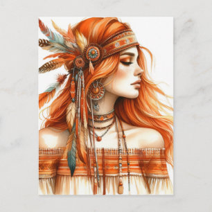Carte Postale Boho Girl IA Art Mode Bohème
