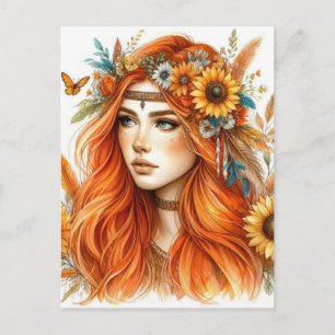 Carte Postale Boho Girl IA Art Mode Bohème