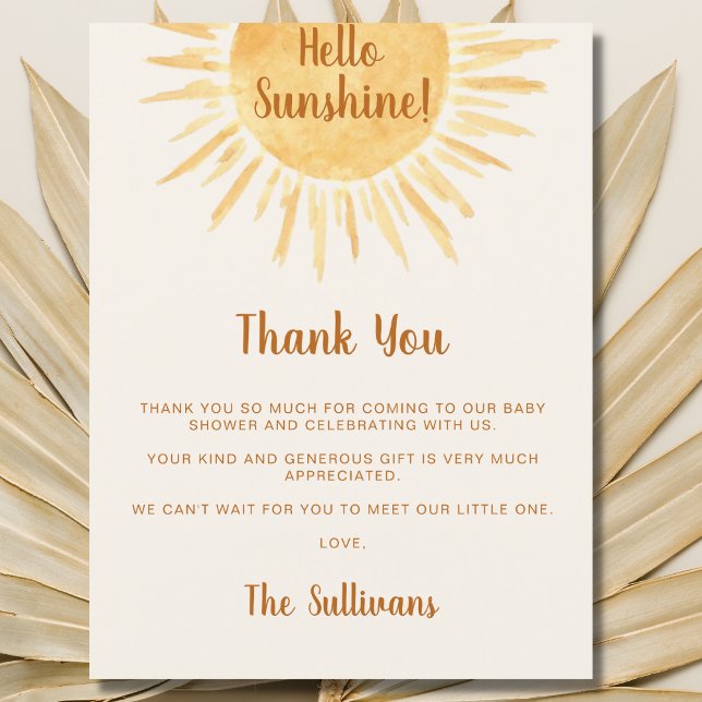 Carte Postale Boho Hello Sunshine Baby shower Merci (Créateur téléchargé)