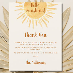 Carte Postale Boho Hello Sunshine Baby shower Merci