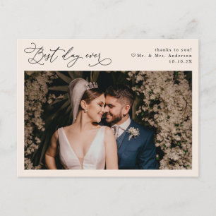 Carte Postale Boho Neutral Blush Simple Mariage Photo Merci