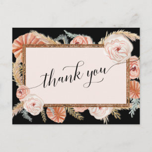 Carte Postale Boho Pampas Elégant Flore Noir Palm Tropical