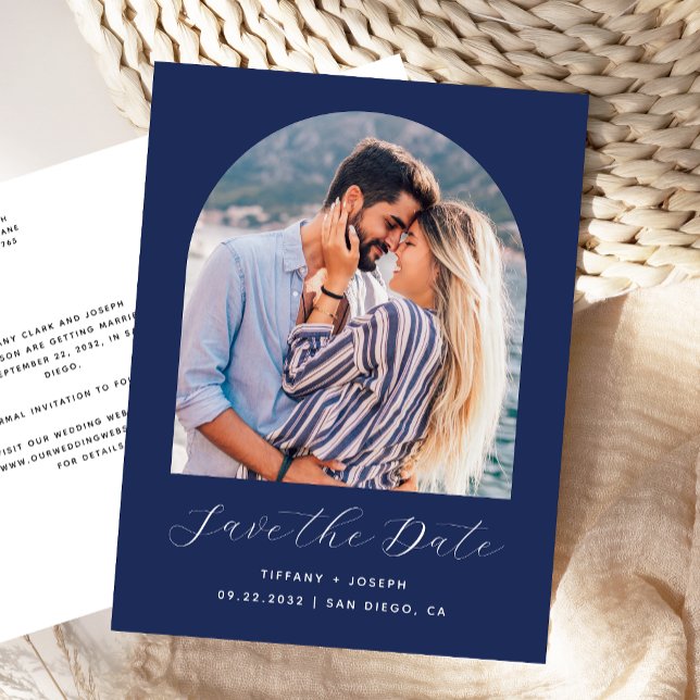 Carte Postale Boho Photo Arch Navy Blue Enregistrer la date (Créateur téléchargé)