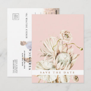 Carte Postale Boho Protea Pampas Grass Blush Enregistrer la date