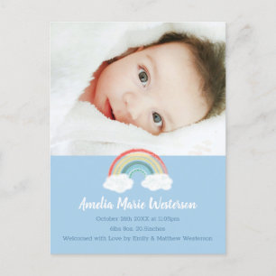 Carte Postale Boho Rainbow Baby shower Blue Boy