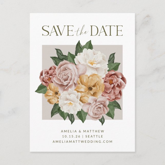 Carte Postale Boho Rustic Floral Bouquet Élégant Enregistrer La  (Devant)