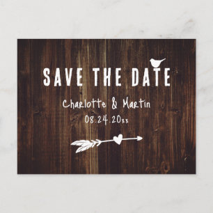 Carte Postale Boho Rustique Bois Coeur Mariage Enregistrer La Da