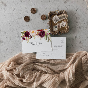 Carte Postale Boho rustique coloré Merci floral