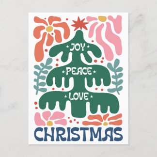 Carte Postale Boho sapin de Noël Joie Paix Amour Coloré