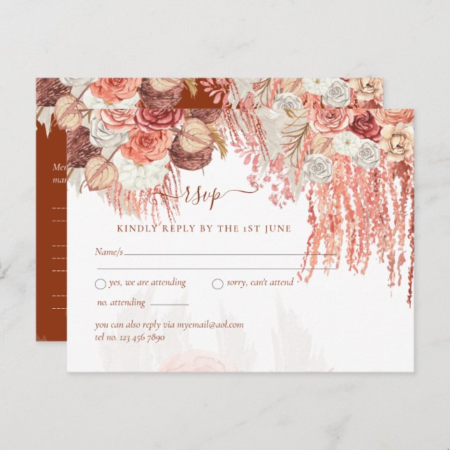 Carte Postale Boho Terracotta Rose Pampas Grass Mariage Floral (Devant / Derrière)