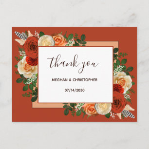 Carte Postale Boho Terracotta Rust Floral Wedding Thank You