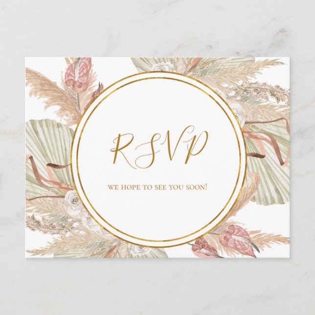 Carte Postale Boho Tropical Botanical | Demande de chanson RSVP (Devant)