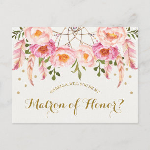 Carte Postale Boho Watercolor Flowers Be My Matron of Honor Card
