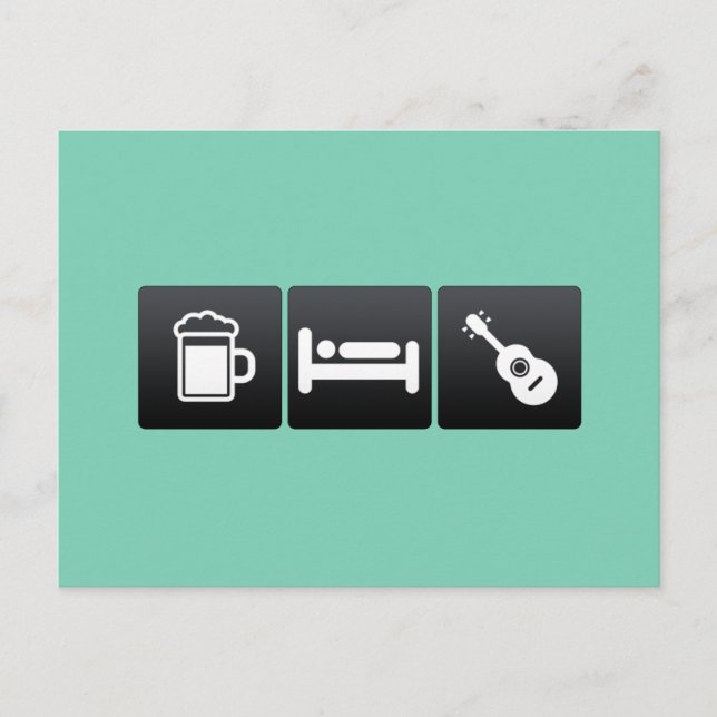 Carte Postale Boire, dormir et Ukuleles (Devant)