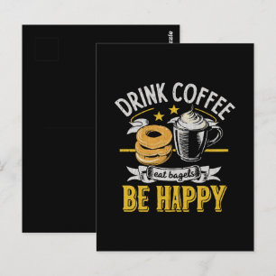 Carte Postale Boire du café manger des bagels être heureux