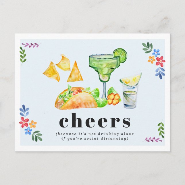 Carte Postale Boire seul Tacos & Tequila Distances sociales (Devant)