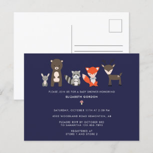 Carte Postale Bois Animaux Baby shower Forêt mite