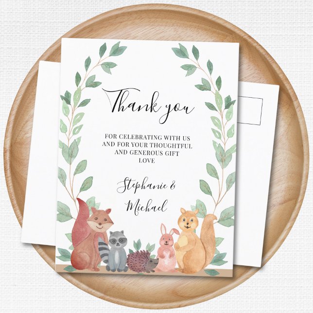 Carte Postale Bois Animaux Couples Baby shower Merci (Créateur téléchargé)