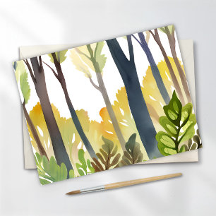 Carte Postale Bois aquarelle Peinture de la forêt naturelle ve