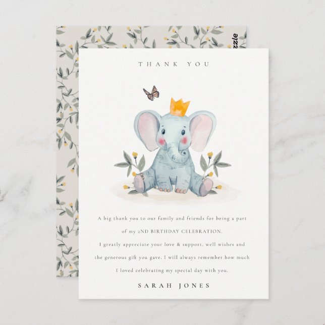 Carte Postale Bois Bébé Folithe Eléphant N'importe quel âge Anni (Devant / Derrière)