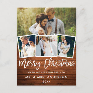 Carte Postale Bois Brush Script Mariage Noël 4 Photo