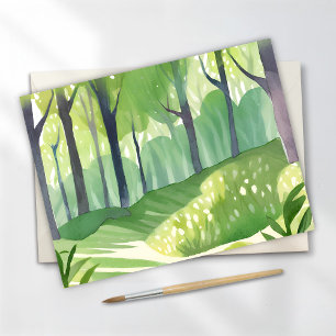 Carte Postale Bois Fantaisiste Paysage Aquarelle de Forêt