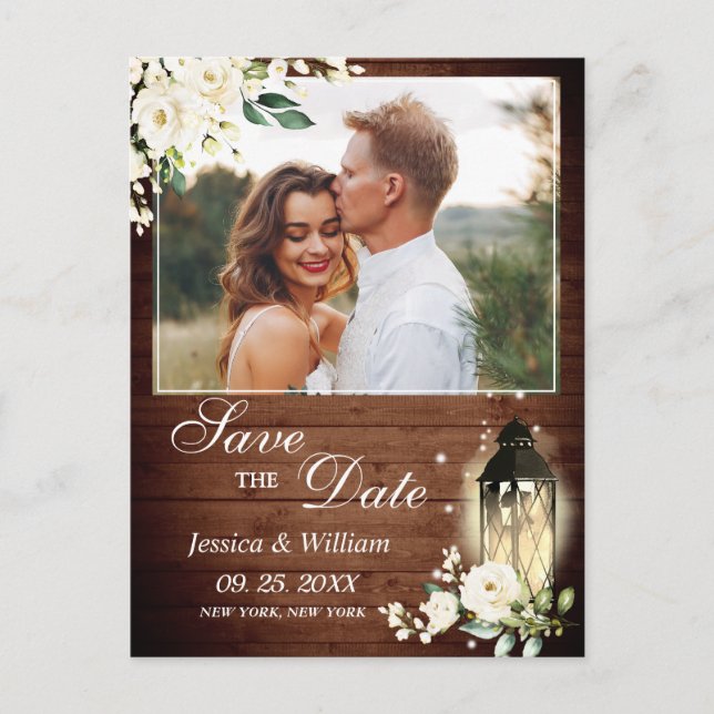 Carte Postale Bois Rose Rustique Photo Mariage Sauvez la date (Devant)
