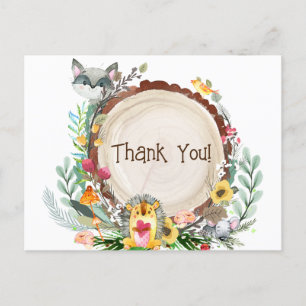 Carte Postale Bois rustique Animaux Baby shower Verdure Merci