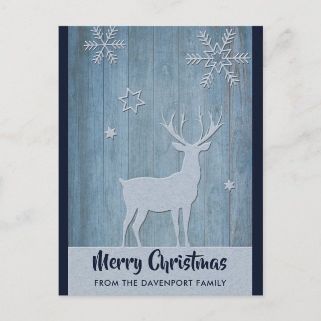 Carte Postale Bois rustique Bleu renne Pays Noël (Devant)