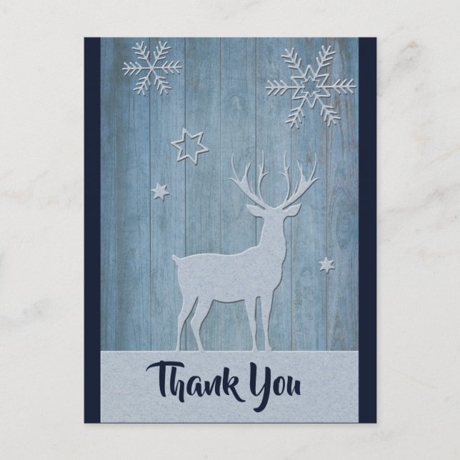 Carte Postale Bois rustique Bleu renne Pays Noël (Devant)