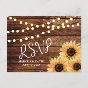 Carte Postale Bois rustique et Fleurs de soleil Mariage RSVP