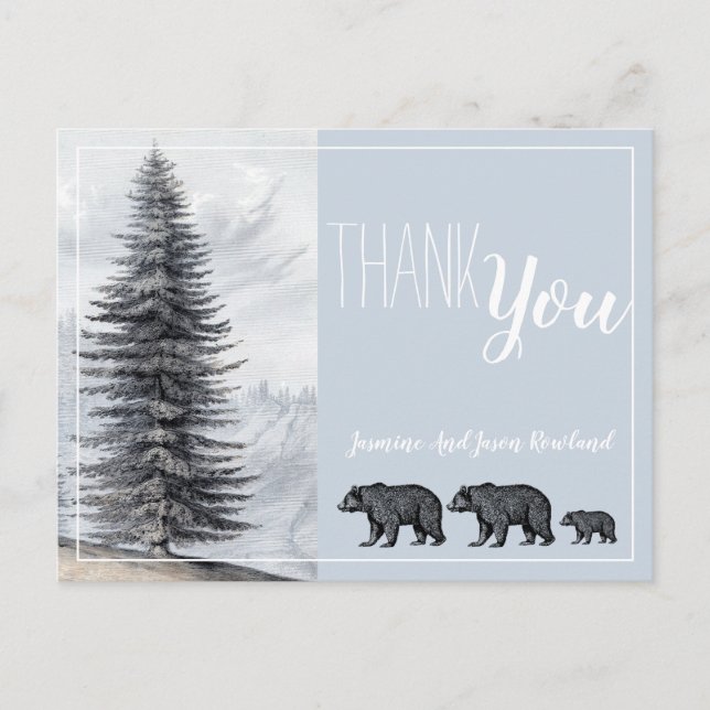 Carte Postale Bois rustique Ours Baby shower Merci (Devant)