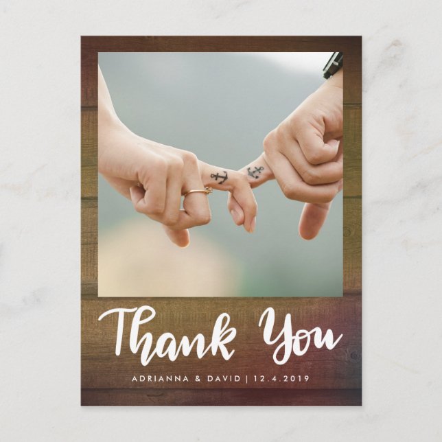 Carte Postale Bois rustique | Script mariage de Merci photo (Devant)
