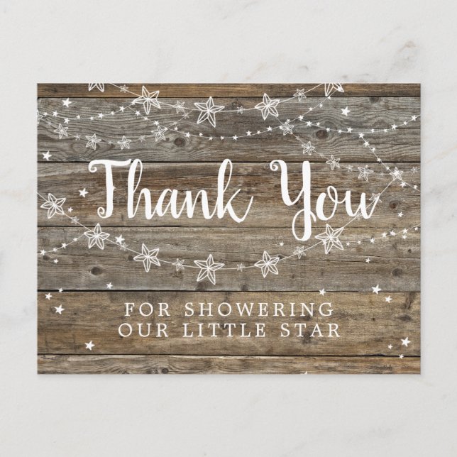 Carte Postale Bois rustique Stars Baby shower Merci (Devant)