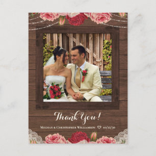 Carte Postale Bois rustique Vintage Merci Mariage Floral Photo