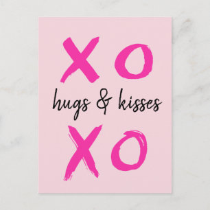 Carte Postale Boissons & baisers, XOXO, Rose