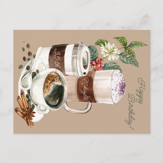 Carte Postale Boissons De Café, Joyeux Anniversaire, Célébration (Devant)