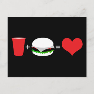 Carte Postale boissons + hamburgers = amour