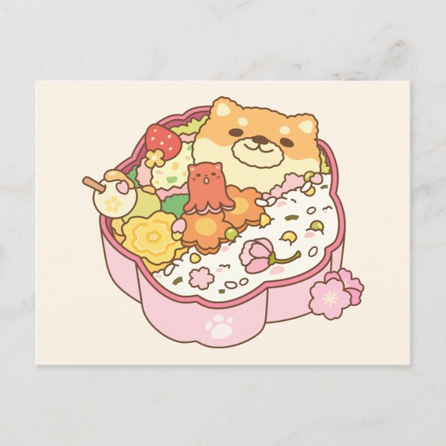Carte Postale Boîte à Bento japonaise Shiba Inu Sakura (Devant)