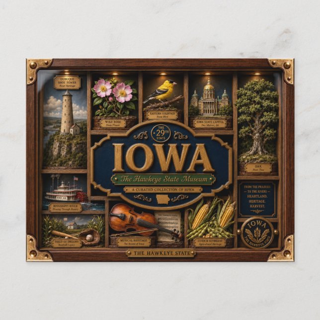Carte Postale Boîte à ombres de l'Iowa Figurine 3D État (Devant)