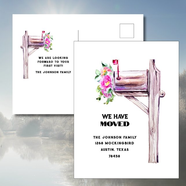 Carte Postale Boîte aux lettres aquarelle Nous avons déplacé Fai (Créateur téléchargé)