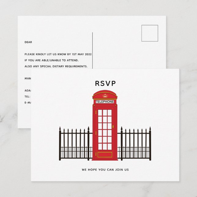 Carte Postale Boîte de téléphone rouge RSVP (Devant / Derrière)