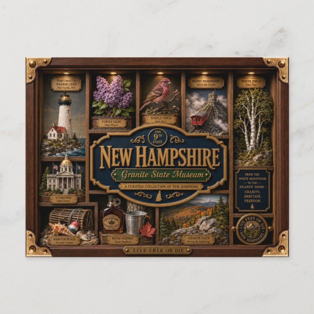 Carte Postale Boîte ombre de l'État du New Hampshire Figurine 3D (Devant)
