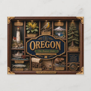 Carte Postale Boîte ombre de l'Oregon Figurine 3D de l'État