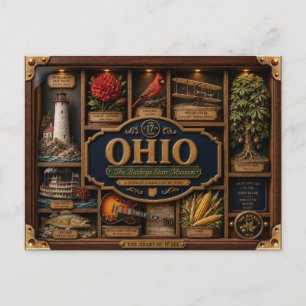Carte Postale Boîte ombrée de l'Ohio Figurine 3D État