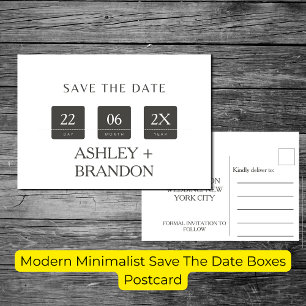 Carte Postale Boîtes de sauvegarde de date minimaliste moderne