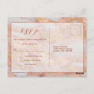 Carte Postale Boîtier RSVP élégant en marbre or Rose