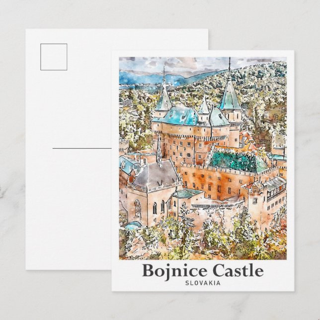 Carte Postale Bojnice Castle Slovénie Travel Aquarelle Sketch (Devant / Derrière)